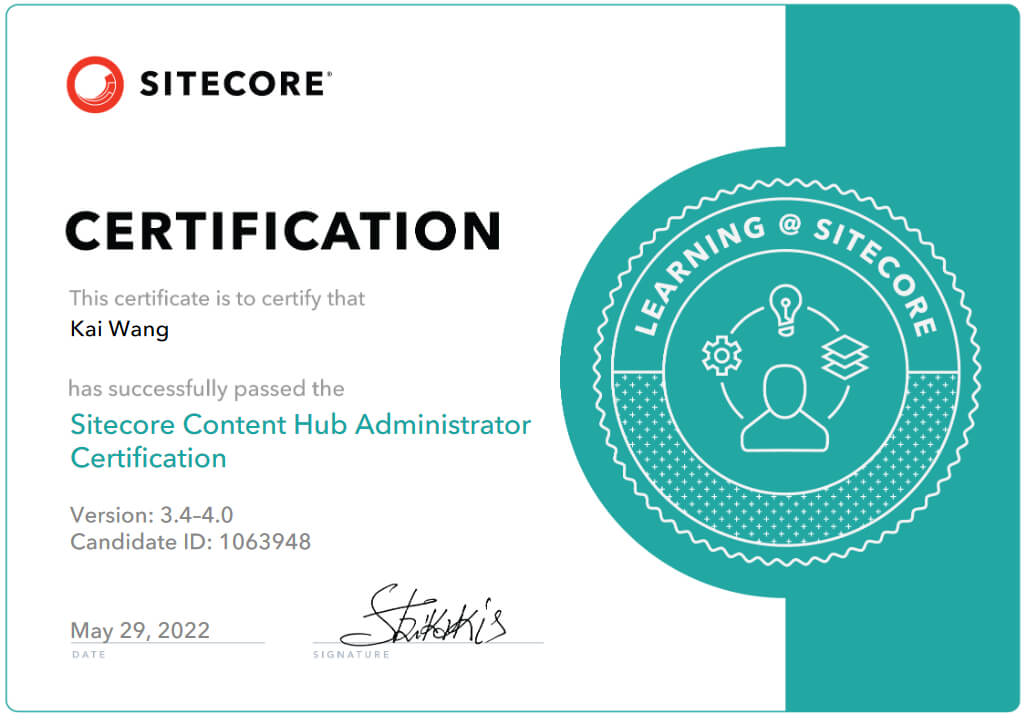 Kai from QEdge got Sitecore Content Hub Administrator Certification